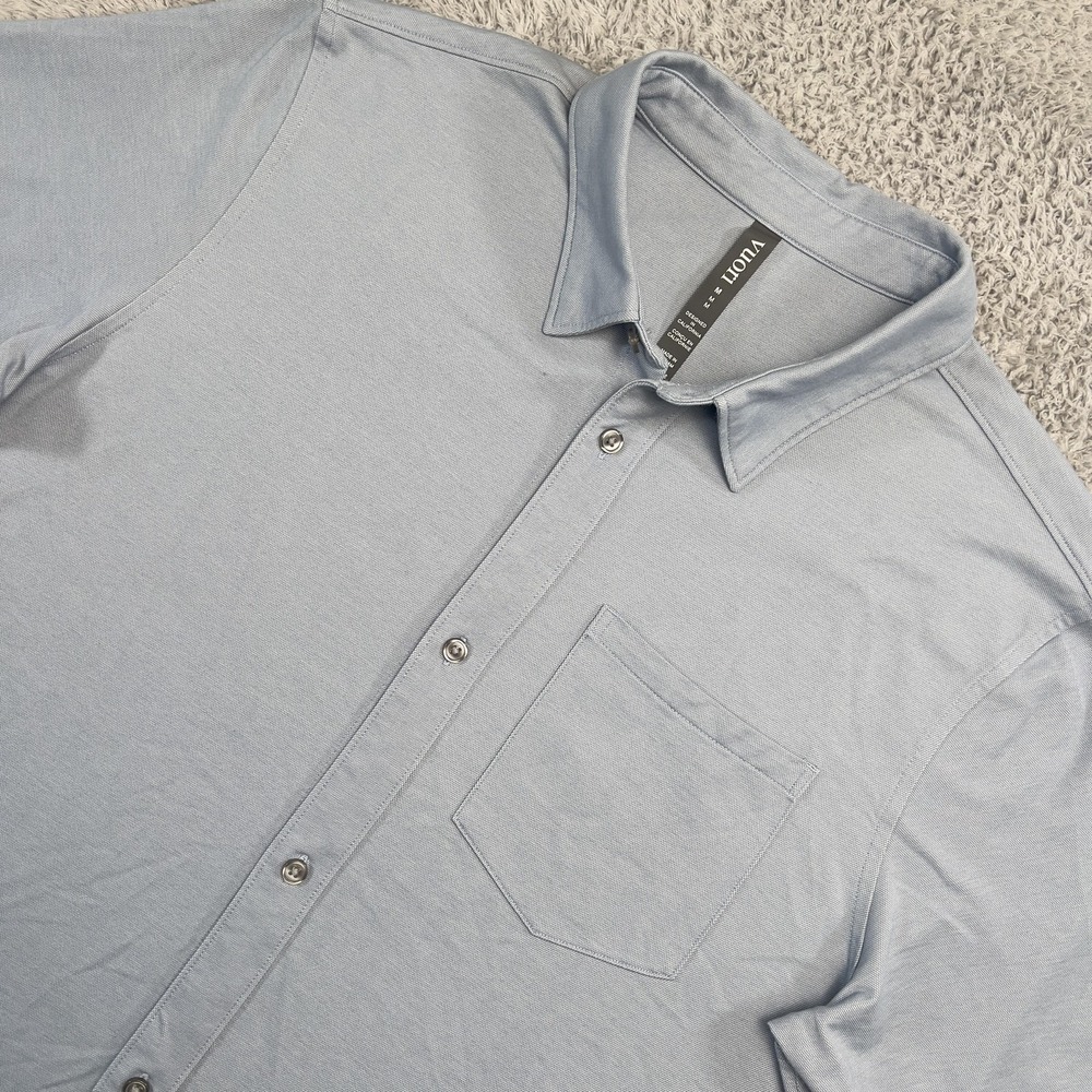 Vuori Shirt Mens M Blue Knit Button-Up Short Sleeve Performance Stretch Cotton